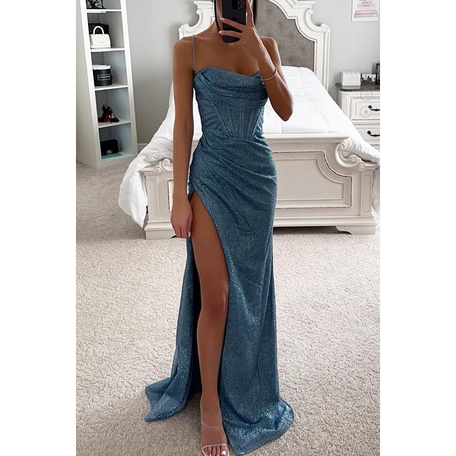 Damen ärmelloses V-Ausschnitt Maxikleid – Uni A-Linie