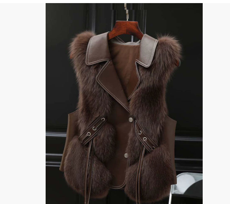 Pelzweste Kurzmantel Herbst und Winter Neue Patchwork Winterfuchs Pelzjacke Damen Kurzer Kunstpelzmantel Elegante Weibliche Warme Weste