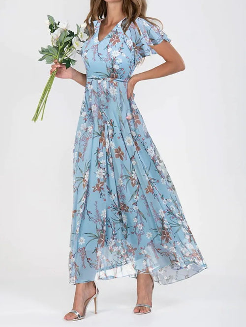 Women’s Summer Floral Dress – Casual Ruffle Short Sleeve Beach Outfit