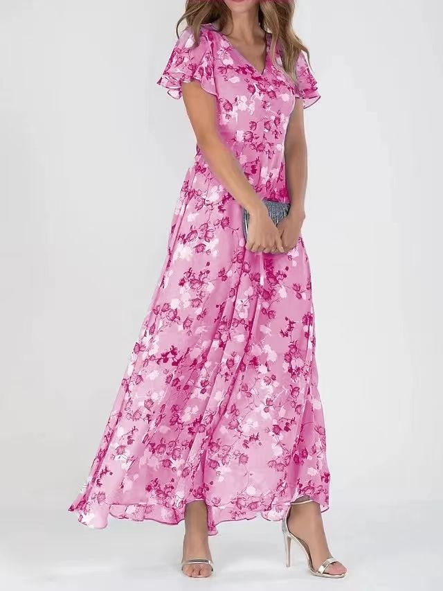 Women’s Summer Floral Dress – Casual Ruffle Short Sleeve Beach Outfit