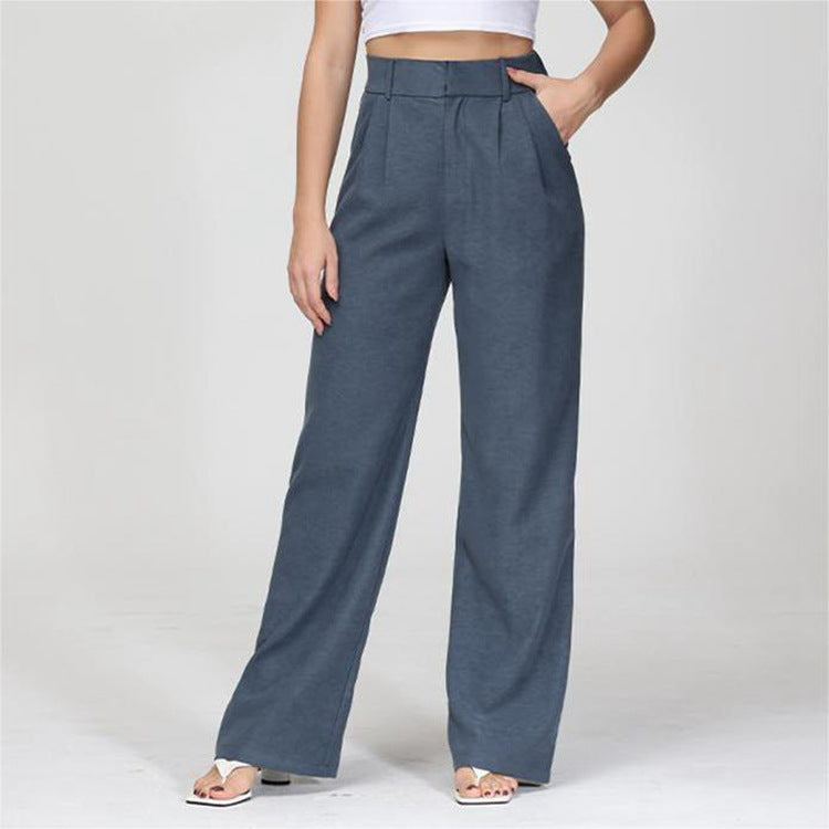 High-Waist-Hose mit geradem Bein, Taschen und weitem Bein, Freizeithose für Damen