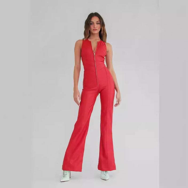 Women’s Summer Denim Jumpsuit – Slim Fit Halter Neck Heart-Shape Backless Style