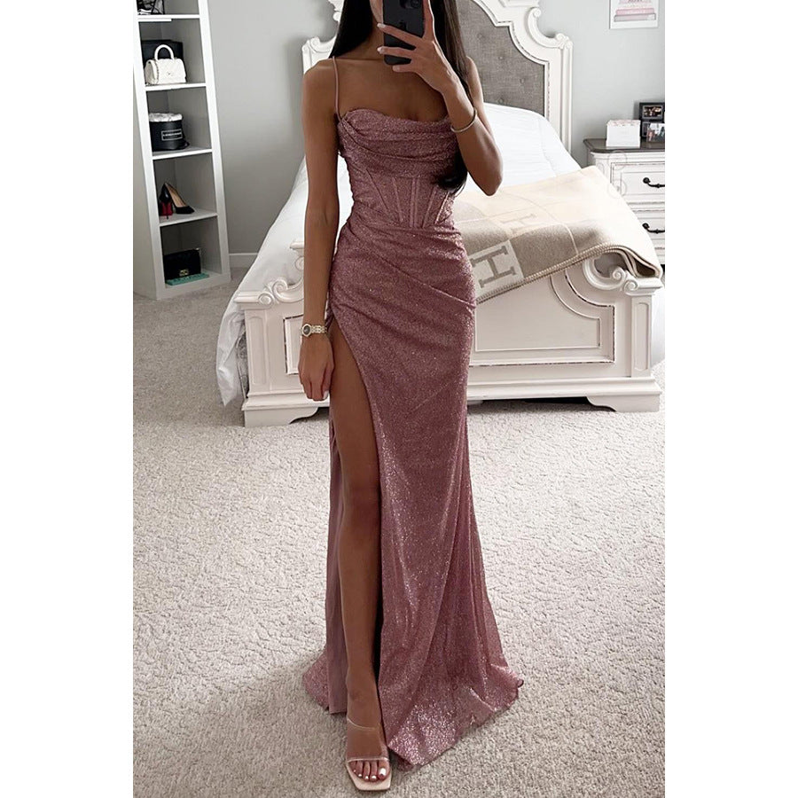 Damen ärmelloses V-Ausschnitt Maxikleid – Uni A-Linie
