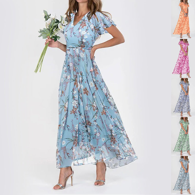 Women’s Summer Floral Dress – Casual Ruffle Short Sleeve Beach Outfit
