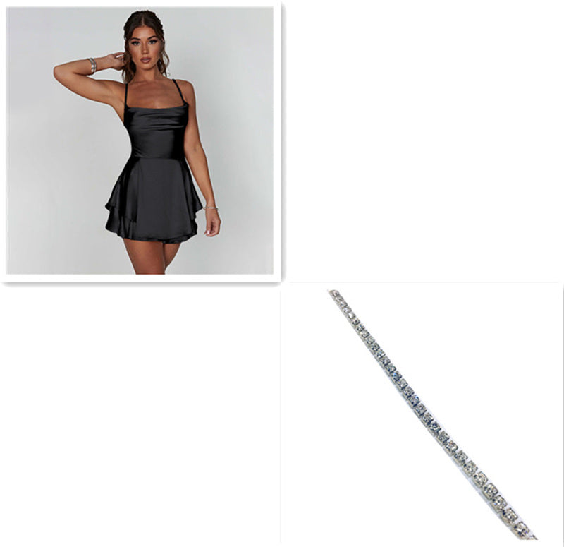 Eleganter Party-Minikleid – Satin, schmale Träger, rückenfrei, zum Schnüren
