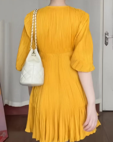 A-line V-neck Mini Dress with Lantern Sleeves