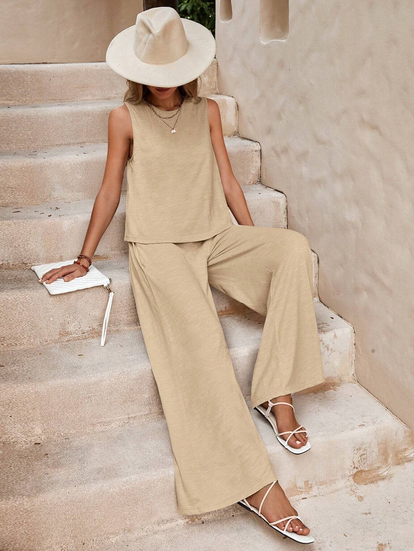 Stylish Women’s Co-ord Set – Solid Color Casual Top & Straight Trousers