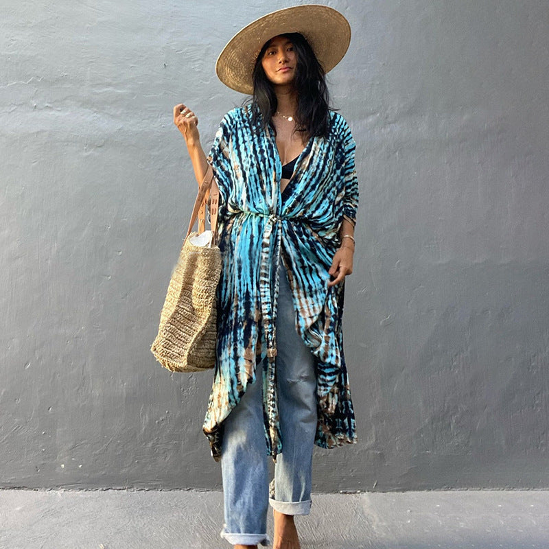 Casual Resort Wear – Women’s Polyester Sun Protection Beach Dress