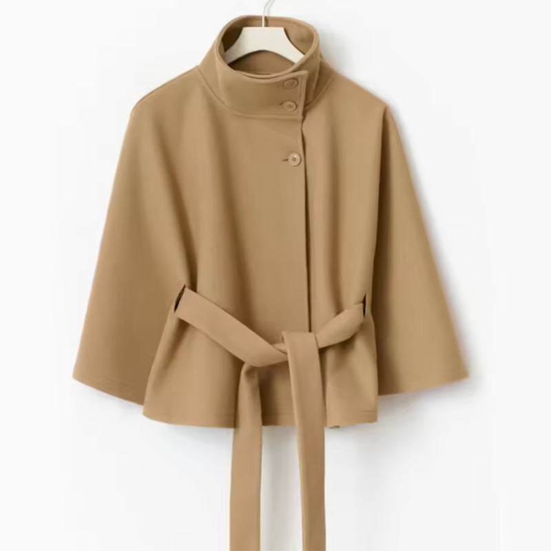 Stylish Women’s Outwear – Loose Fit High Neck Batwing Sleeve Trench Coat