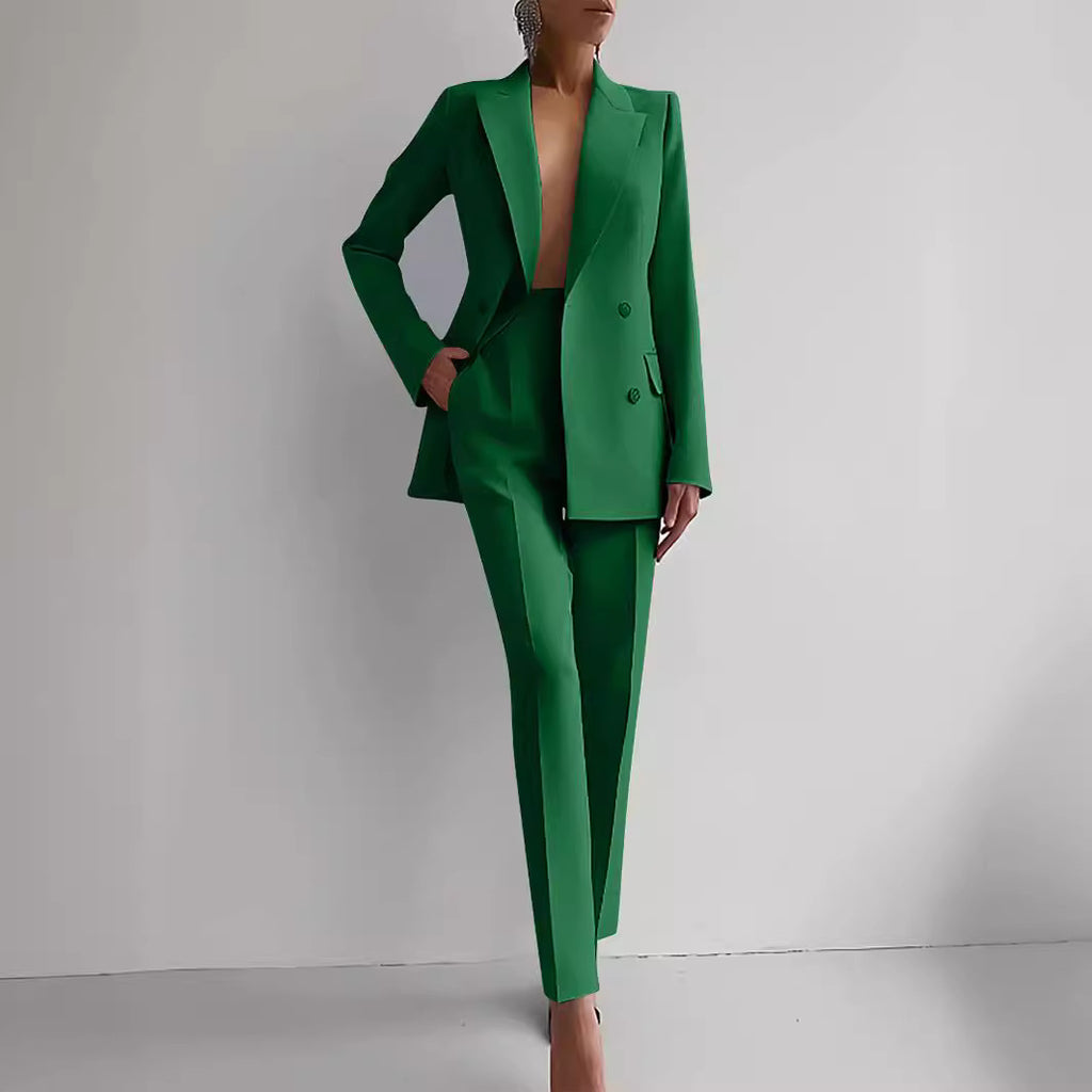 Women’s Business Casual Suit – Long Sleeve Single-Breasted Jacket with Slim Fit Trousers