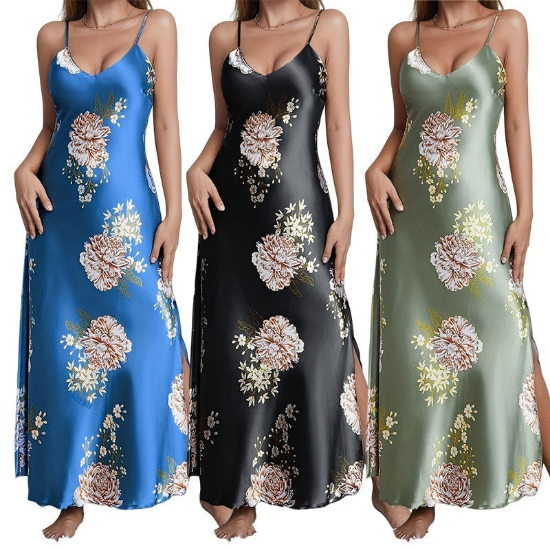 Women's Floral Maxi Slip Dress, Sleeveless V-Neck