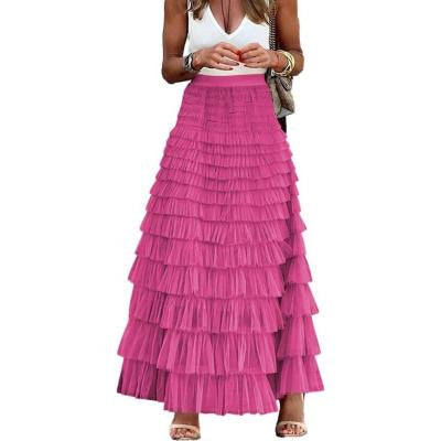 Women’s Summer Mesh Maxi Skirt – Layered Ruffle Cake Style Party Outfit