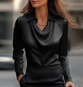 Elegante Pendlerbluse – Unifarbenes Langarm-Modetop mit Kragen
