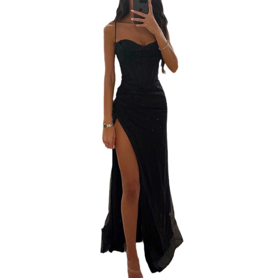 Damen ärmelloses V-Ausschnitt Maxikleid – Uni A-Linie