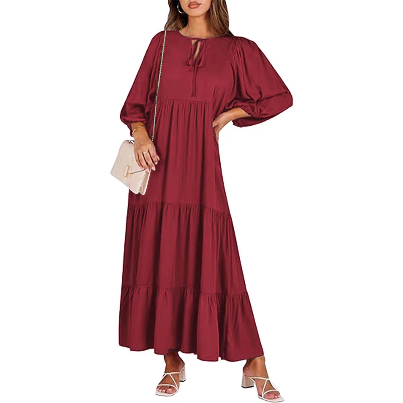 Vintage Bohemian Maxi Dress – Elegant V-Neck Short Sleeve Summer Outfit