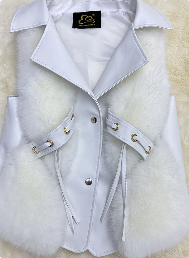 Pelzweste Kurzmantel Herbst und Winter Neue Patchwork Winterfuchs Pelzjacke Damen Kurzer Kunstpelzmantel Elegante Weibliche Warme Weste