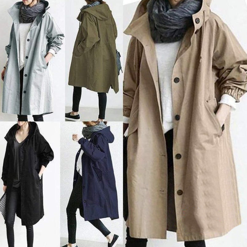 Damen Windbreaker Jacke Lässig Locker Knopf Taschen Kapuze Schnelltrocknend Winddicht Wasserdicht Kleidung für Outdoor Wandern Camping