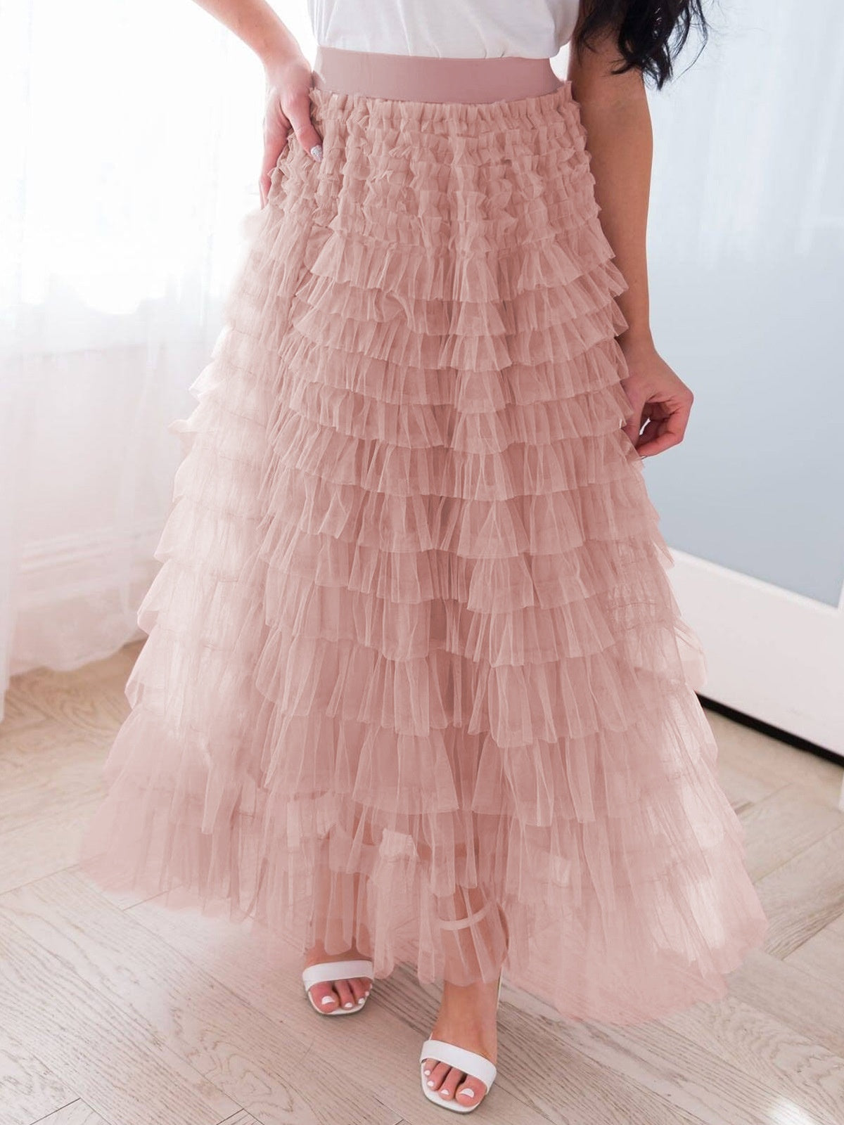 Women’s Summer Mesh Maxi Skirt – Layered Ruffle Cake Style Party Outfit