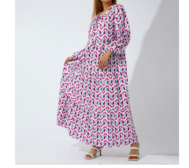 Vintage Bohemian Maxikleid – Elegantes V-Ausschnitt Kurzarm Sommer-Outfit