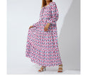 Vintage Bohemian Maxikleid – Elegantes V-Ausschnitt Kurzarm Sommer-Outfit