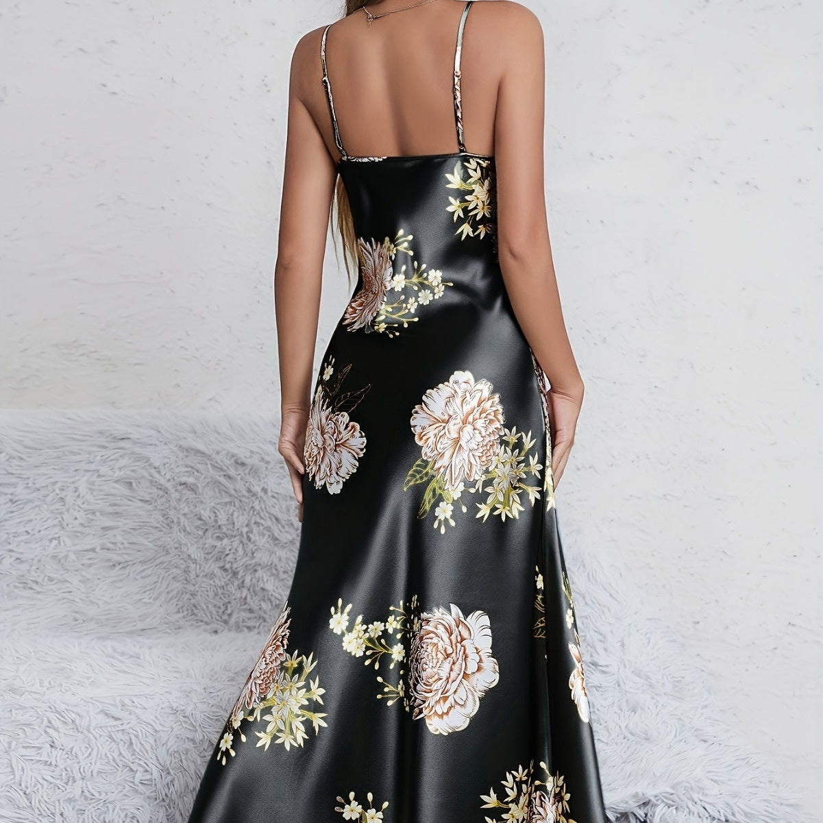 Women's Floral Maxi Slip Dress, Sleeveless V-Neck