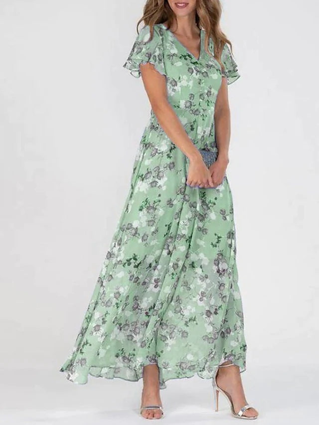 Women’s Summer Floral Dress – Casual Ruffle Short Sleeve Beach Outfit
