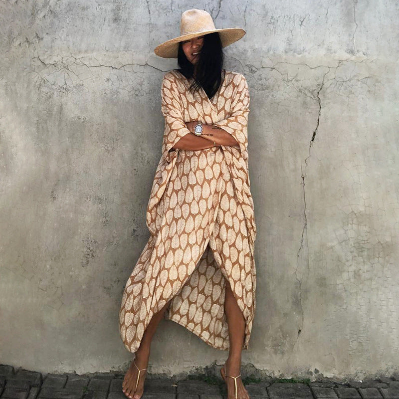 Casual Resort Wear – Women’s Polyester Sun Protection Beach Dress