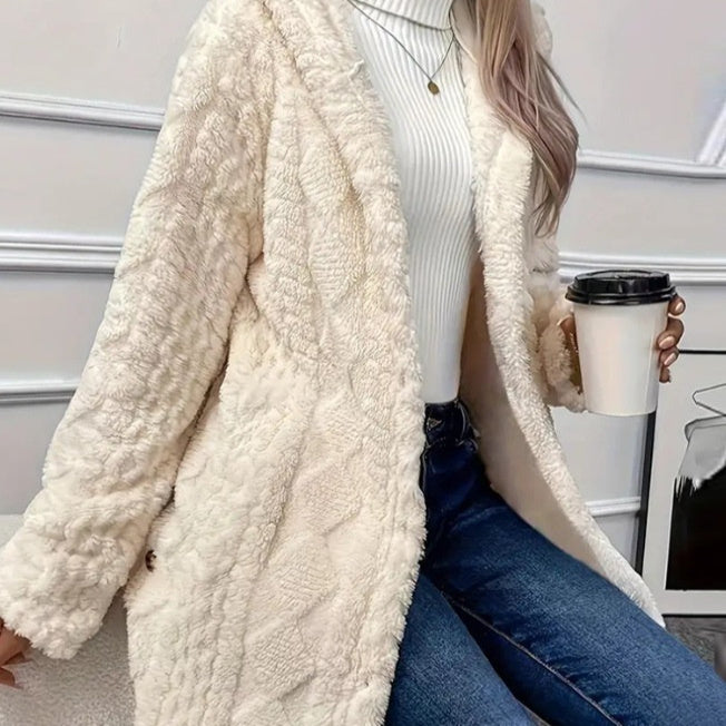 Kapuzenstrickjacke mit Knöpfen, langer Jacke, Winter, einfarbig, Langarmmantel