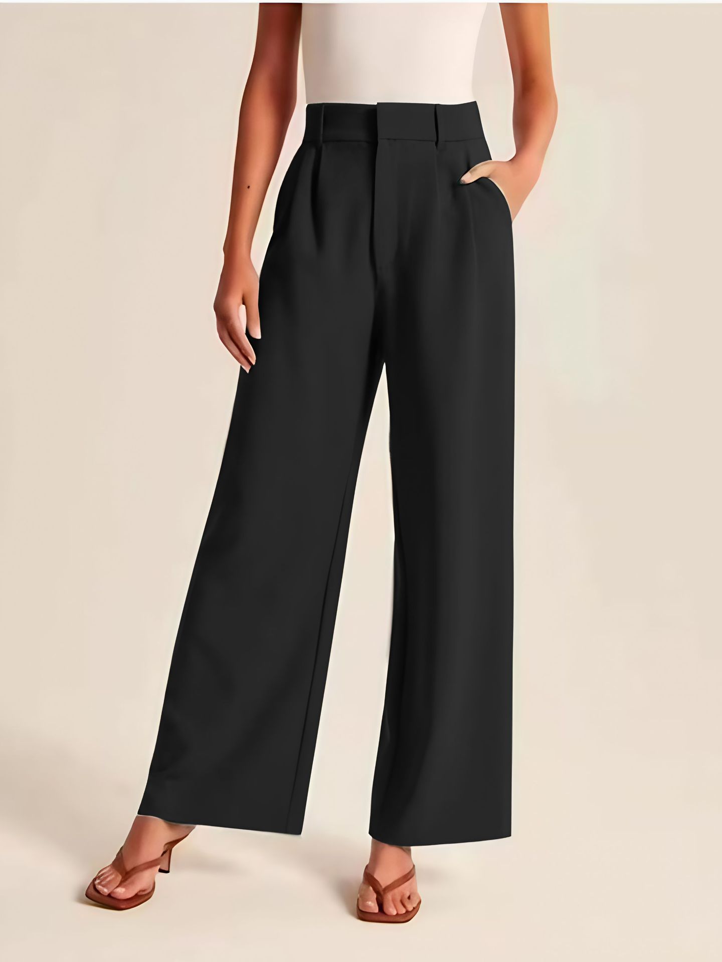 High-Waist-Hose mit geradem Bein, Taschen und weitem Bein, Freizeithose für Damen