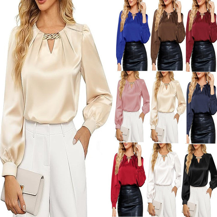 Neue Frühling-Sommer Damen Satinbluse Elegant und Raffiniert