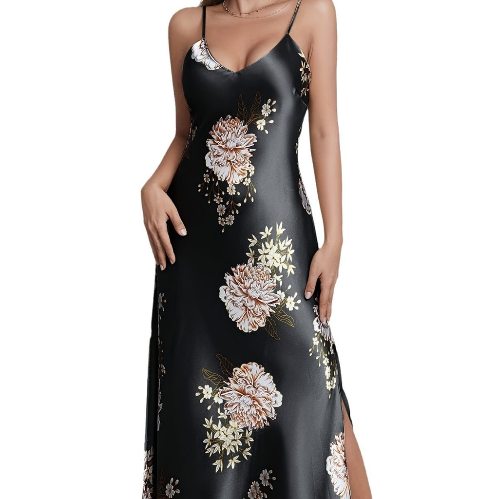 Women's Floral Maxi Slip Dress, Sleeveless V-Neck