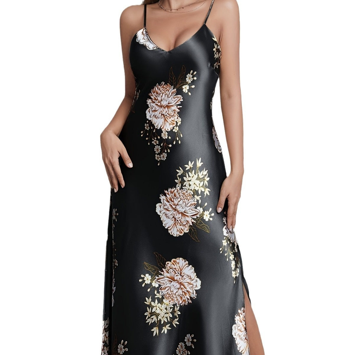 Women's Floral Maxi Slip Dress, Sleeveless V-Neck