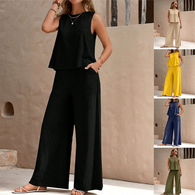Stylish Women’s Co-ord Set – Solid Color Casual Top & Straight Trousers