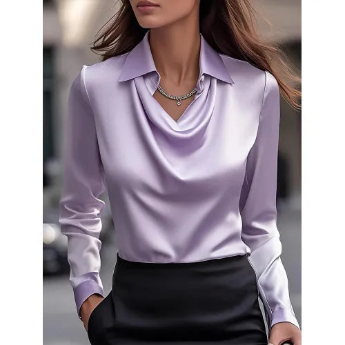 Collared Long-Sleeve Shirts Fashion Commuter Solid Color Blouse Casual Business Tops Women's Clothing