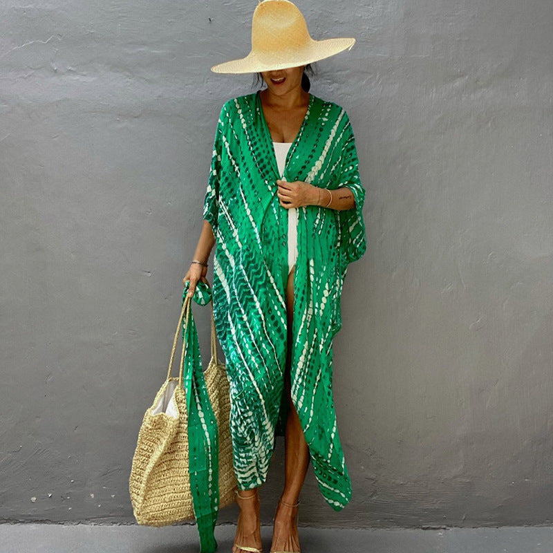 Casual Resort Wear – Women’s Polyester Sun Protection Beach Dress