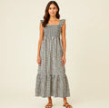 Damen Sommer Karo-Kleid – Ärmelloses A-Linien Faltenrüschen-Strand-Outfit