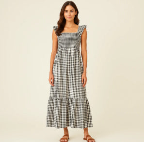 Women’s Summer Plaid Dress – Sleeveless A-Line Pleated Ruffle Beach Outfit