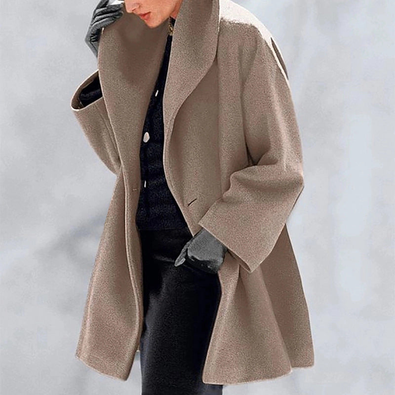 Damen Trendige Kleidung Mehrfarbiger Rundhals-Pullover Lockere Wolljacke Unifarbener Freizeit-Mantel für Herbst und Winter