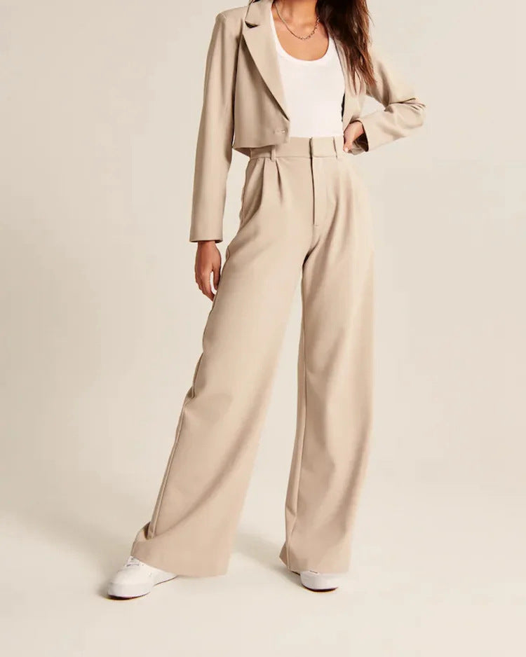 High-Waist-Hose mit geradem Bein, Taschen und weitem Bein, Freizeithose für Damen