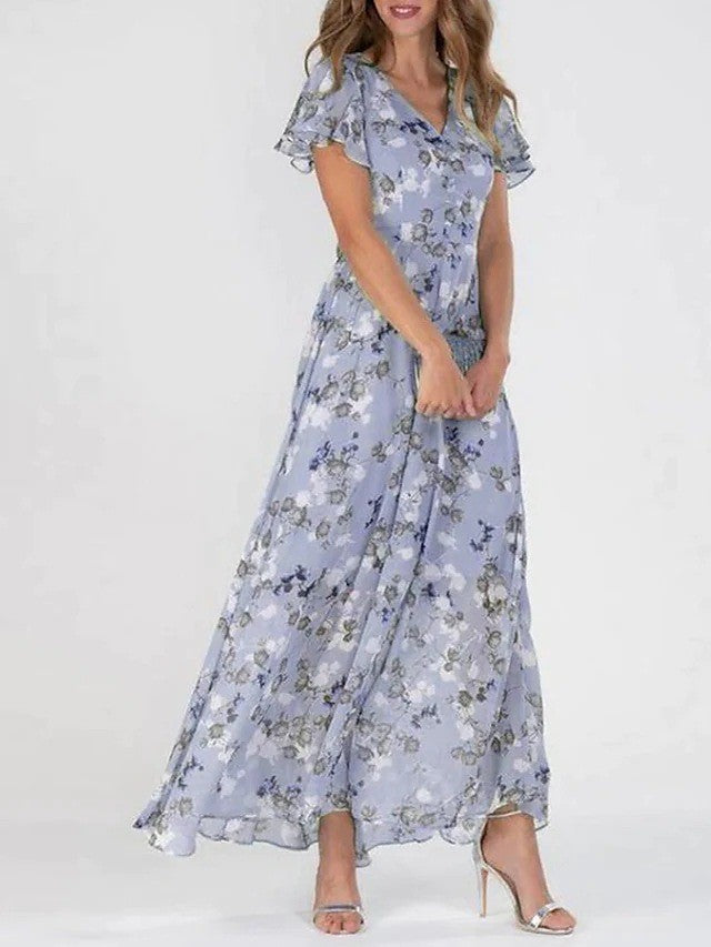 Women’s Summer Floral Dress – Casual Ruffle Short Sleeve Beach Outfit