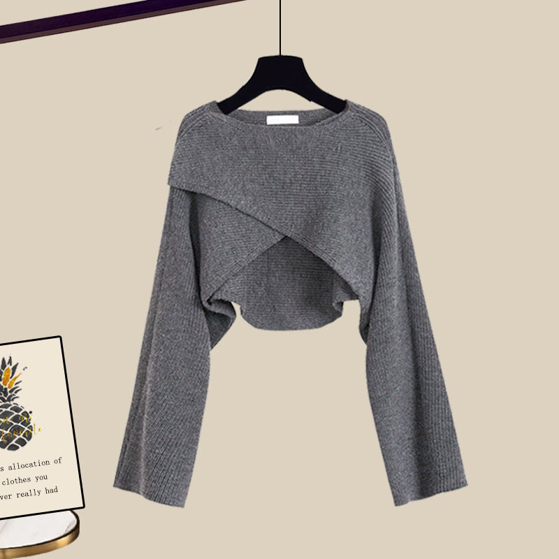 Elegant 3-Piece Outfit – Knitted Sweater Top with Shirt and Wide-Leg Pants