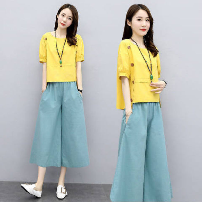 Youthful Wide-leg Pants Set Loose-fitting And Slimming