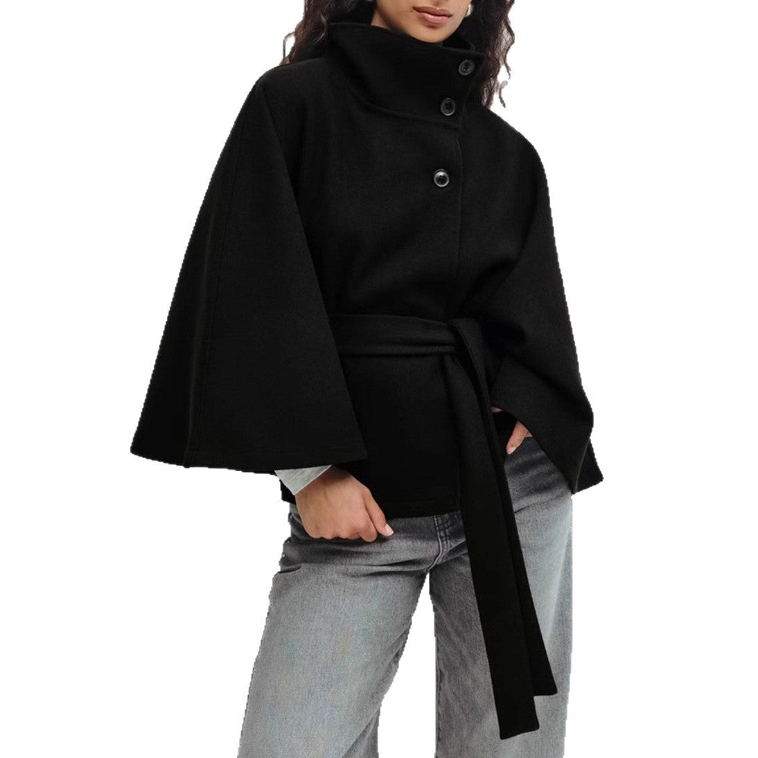 Stylish Women’s Outwear – Loose Fit High Neck Batwing Sleeve Trench Coat