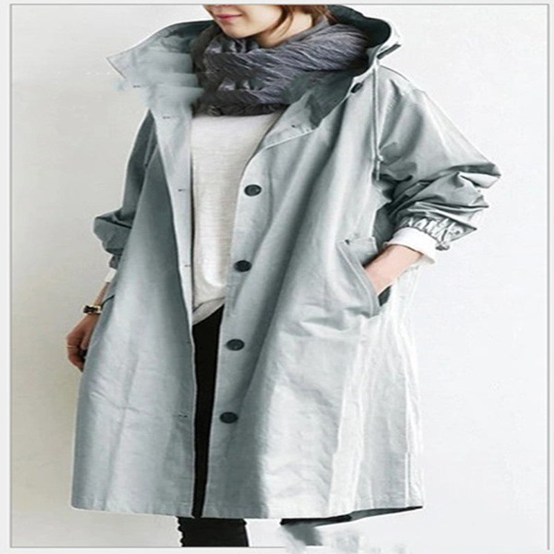 Damen Windbreaker Jacke Lässig Locker Knopf Taschen Kapuze Schnelltrocknend Winddicht Wasserdicht Kleidung für Outdoor Wandern Camping