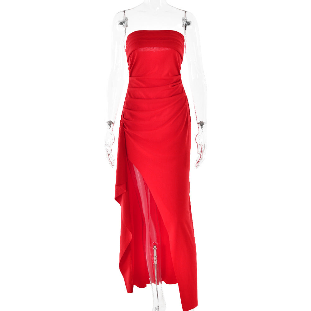 Trägerloses plissiertes Maxi-Brautjungfernkleid für Damen